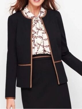 NWT Talbots Black Open-Front Blazer with Tan Trim
